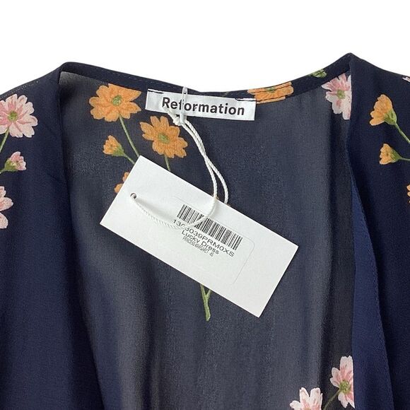 Reformation Size XS NWT Lucky Wrap Dress Princess Margaret Navy Floral Printed - Picture 4 of 9